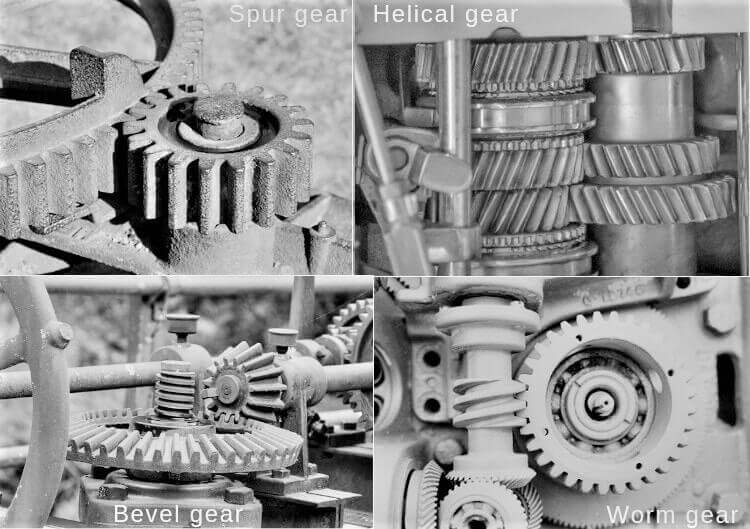 Spur gear, helical gear, bevel gear and worm gear